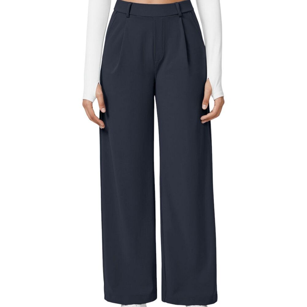 Halara Flex DayStretch Navy High Waist Pleated Pull On Pocket Pants Size Medium - Picture 4 of 9